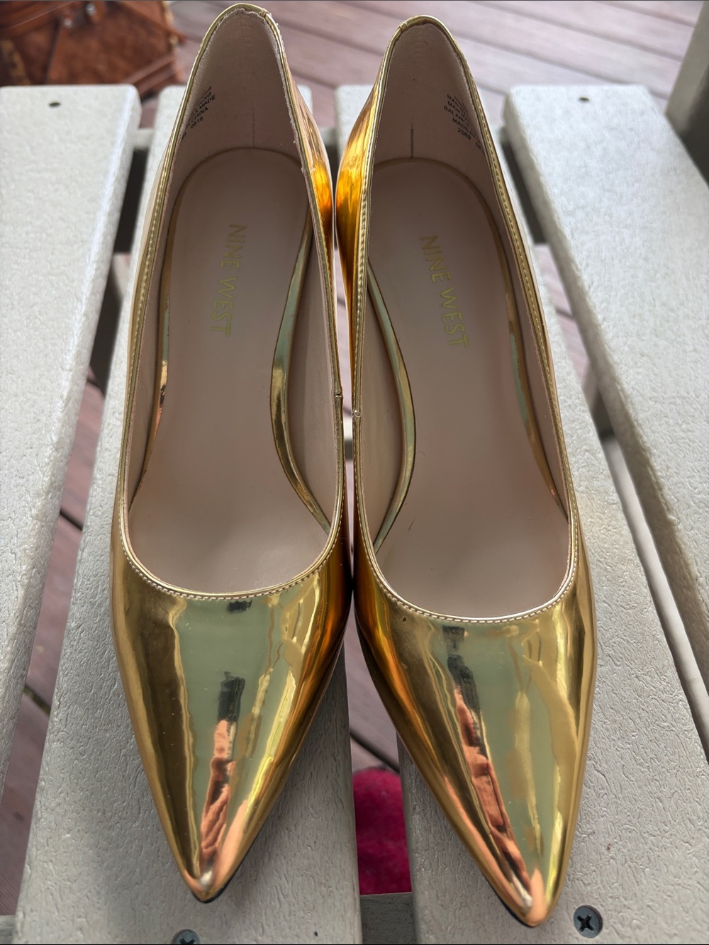 Nine West Shiny Gold Pointed-Toe Pumps
